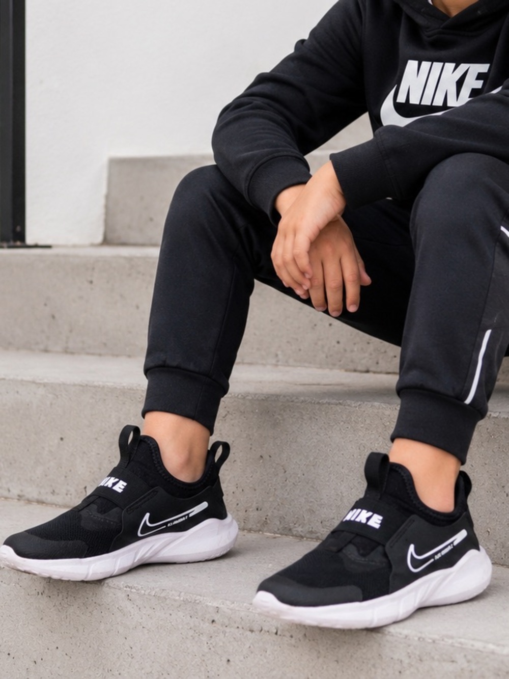 Suggested Poshmark Title (80 characters):
Nike Flex Runner 2 GS Black White Slip